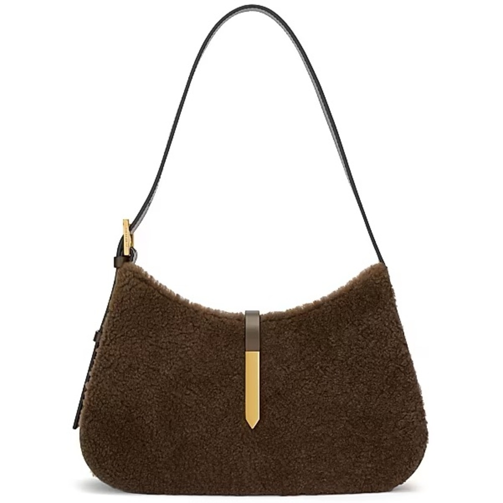 Demellier Tokyo Shearling Shoulder Bag in Brown